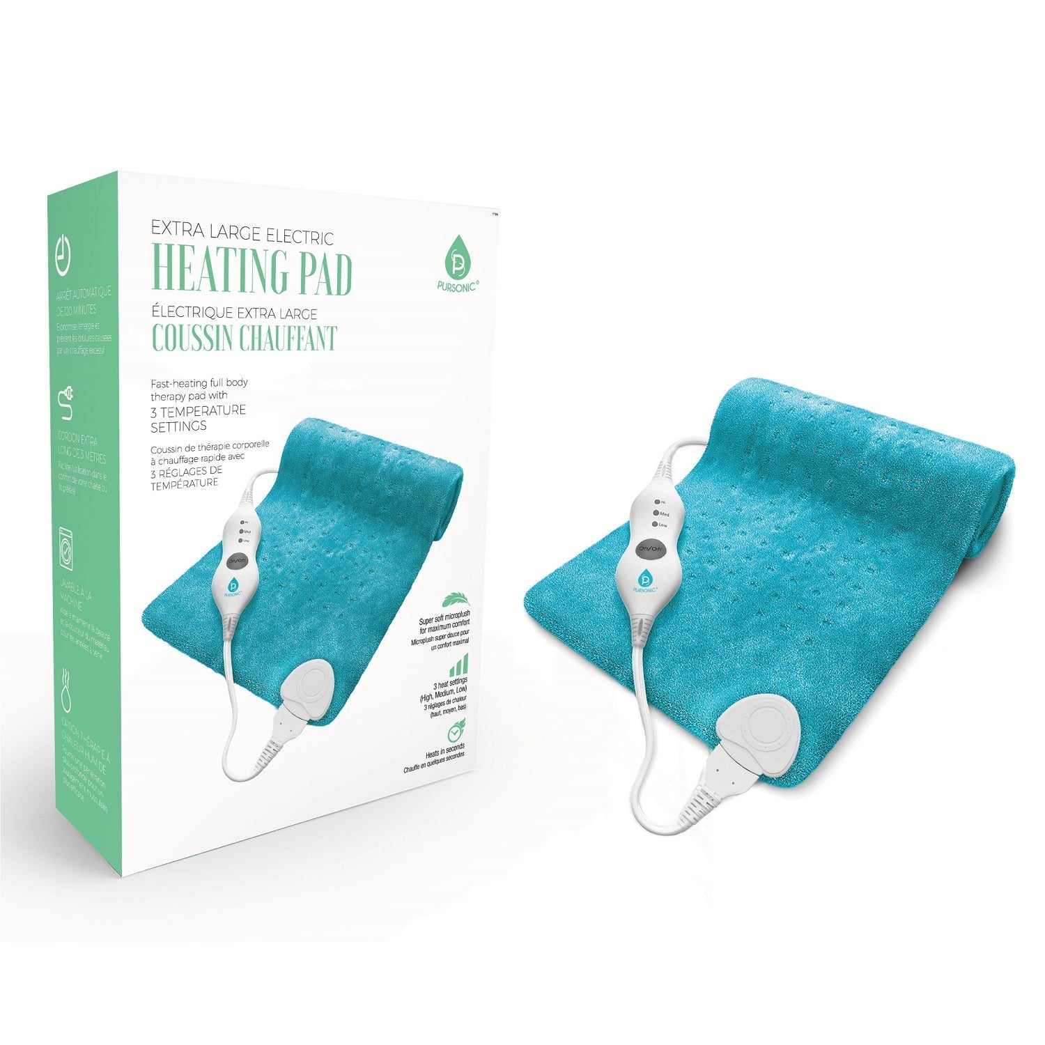 Pursonic Electric Heating Pad Teal Massagers & Wraps - Tophatter Daily Deals