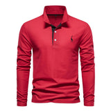 Soft Classic Mens Long Sleeve Polo - Collared Cotton Casual Red - Tophatter Daily Deals