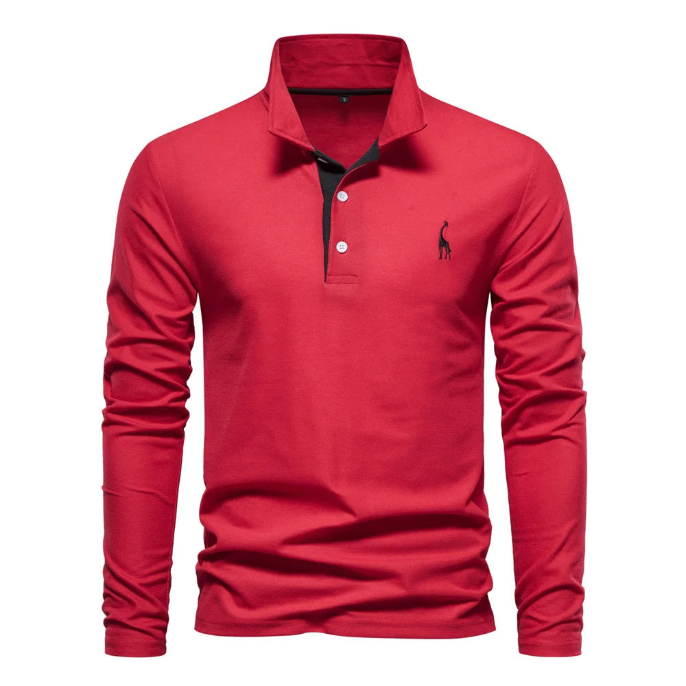 Soft Classic Mens Long Sleeve Polo - Collared Cotton Casual Red - Tophatter Daily Deals