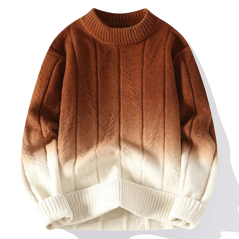Soft Classic Men's Gradient Knit Sweater - Crewneck Wool Brown - Tophatter Daily Deals