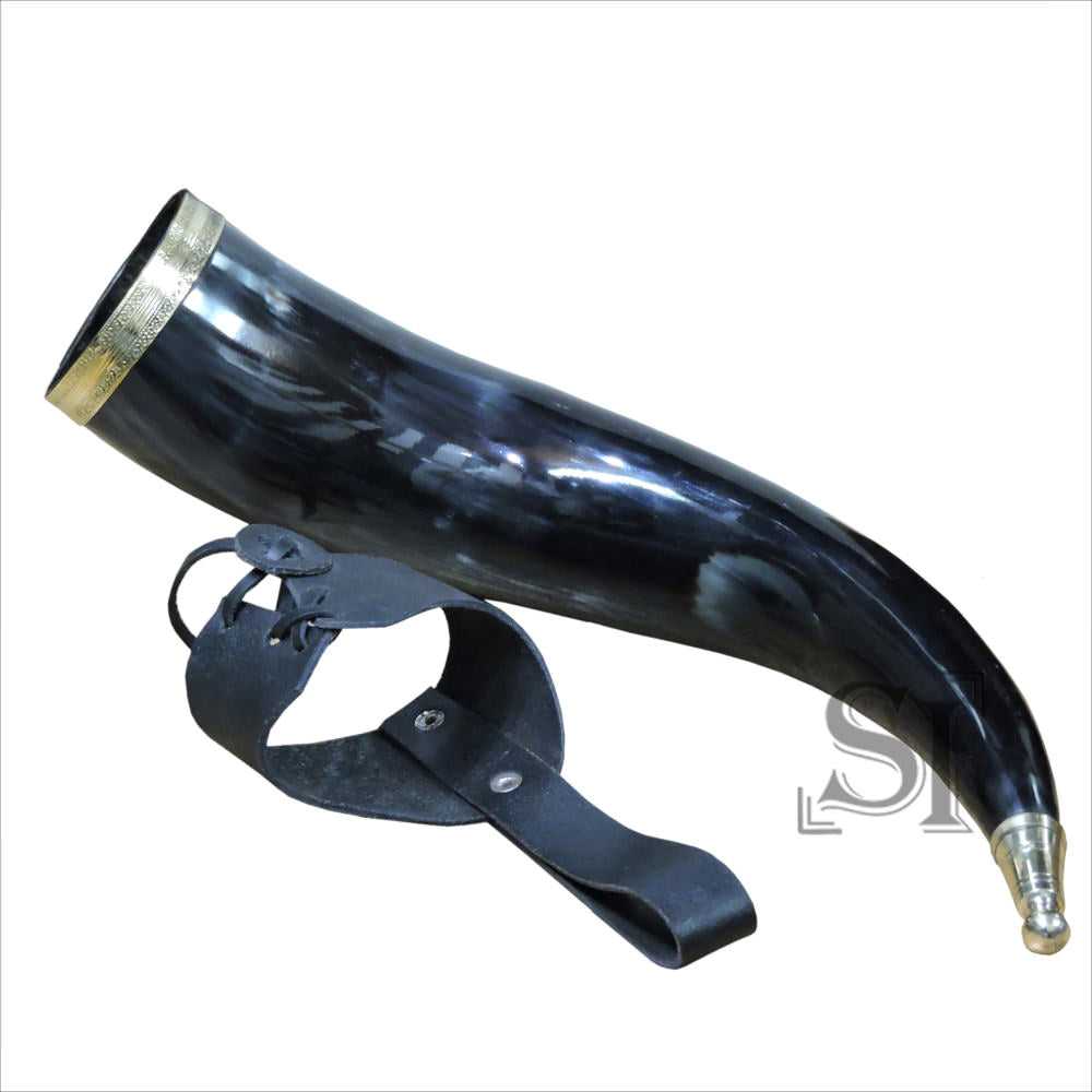 Viking Drinking Horn with Leather Holder Collectible Weapons - Tophatter Daily Deals