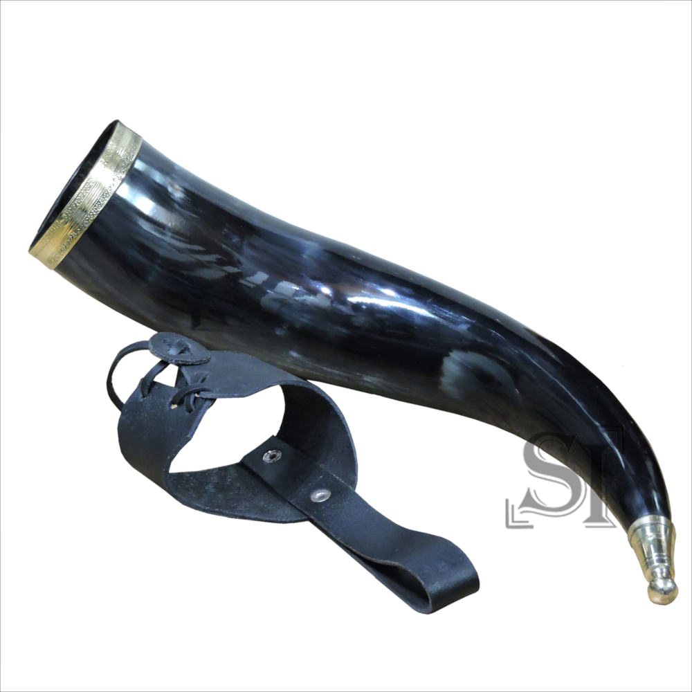 Viking Drinking Horn with Leather Holder - Tophatter's Guns'N'Weapons Store Collectible Weapons - Tophatter Daily Deals