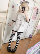 HOUZHOU Y2k Harajuku PatchworkT Shirts Women Japanese Style Kawaii Sweet Gothic Cartoon Print Loose Tees Tops Soft Gril 2025 - Tophatter Daily Deals