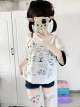 HOUZHOU Y2k Harajuku PatchworkT Shirts Women Japanese Style Kawaii Sweet Gothic Cartoon Print Loose Tees Tops Soft Gril 2025 - Tophatter Daily Deals