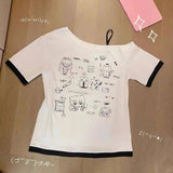 HOUZHOU Y2k Harajuku PatchworkT Shirts Women Japanese Style Kawaii Sweet Gothic Cartoon Print Loose Tees Tops Soft Gril 2025 - Tophatter Daily Deals