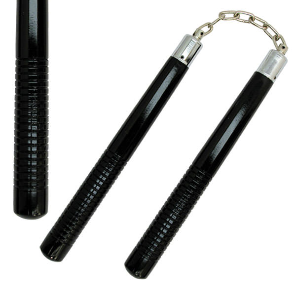 12" Black Wood Round Nunchaku Chain With Grips - Tophatter's Guns'N'Weapons Store Collectible Weapons - Tophatter Daily Deals