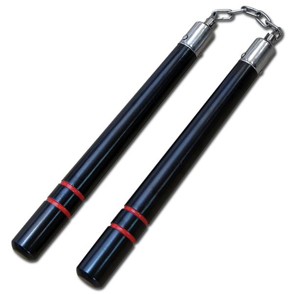 12" Black and Red Wood Nunchaku - Tophatter's Guns'N'Weapons Store Collectible Weapons - Tophatter Daily Deals