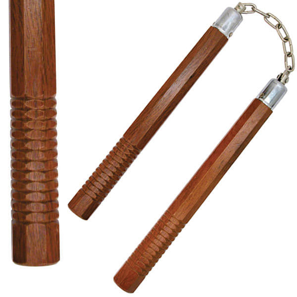 12" Natural Wood Brown Octagon Nunchaku Brown Chain Collectible Weapons - Tophatter Daily Deals