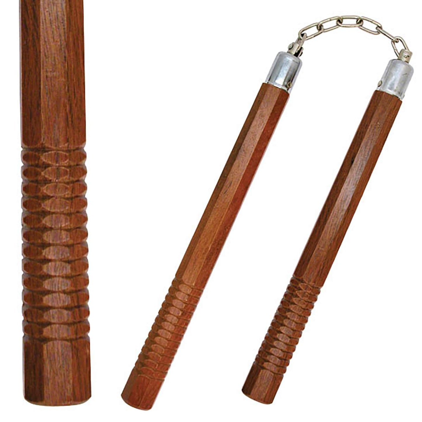14" Dark Wood Octagon Nunchaku with Ball Bearing Chain - TOPHATTER'S ARMORY DEALS Collectible Weapons - Tophatter Daily Deals