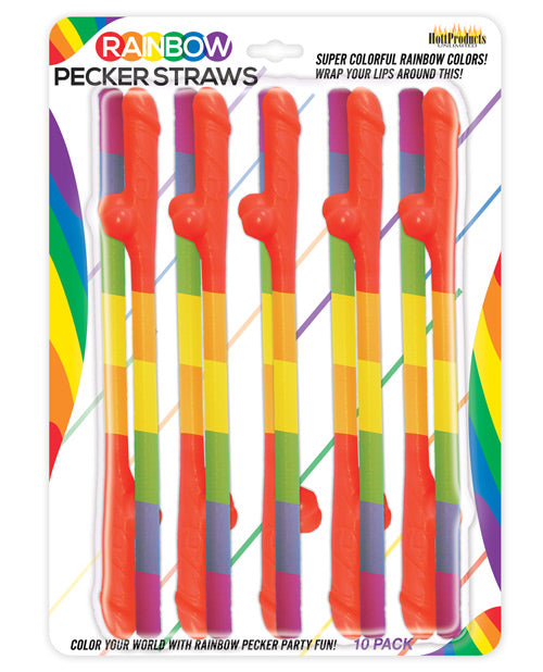Rainbow Pecker Straws Pack of 10 Party Supplies - Tophatter Daily Deals