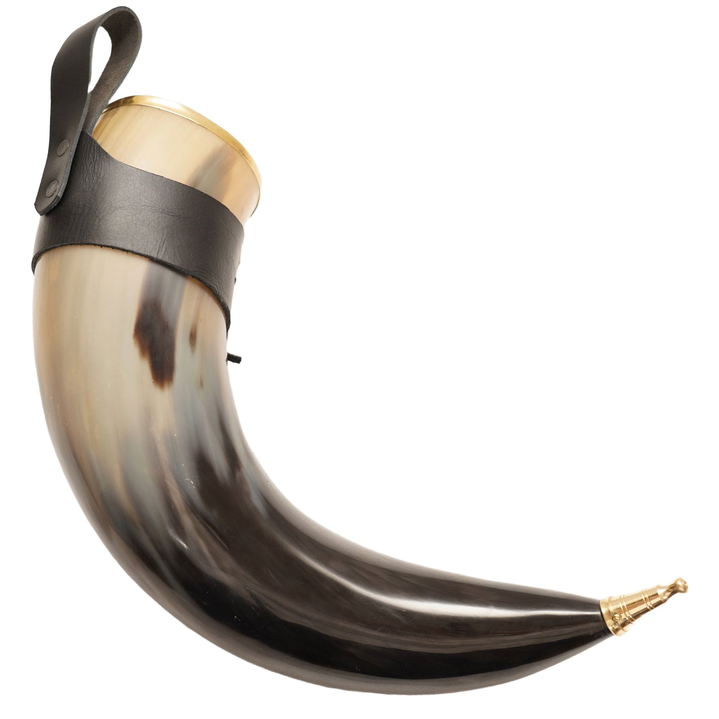 Brass Rim Medieval Drinking Horn 24oz with Black Leather Holster Collectible Weapons - Tophatter Daily Deals