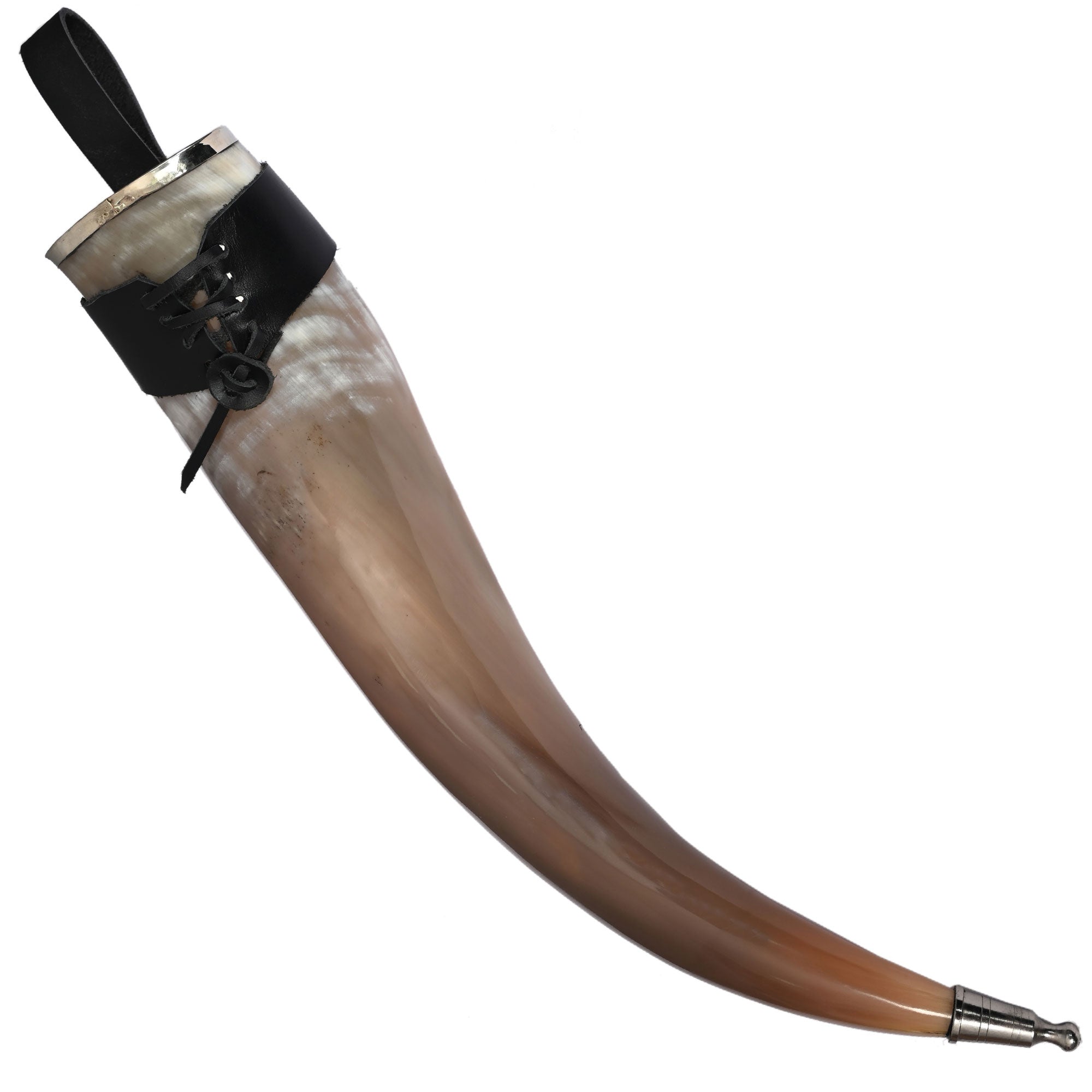 Silver Rim Medieval Drinking Horn 24oz with Black Leather Holster Collectible Weapons - Tophatter Daily Deals