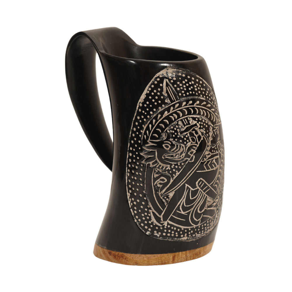 Dragon Slayer Hand Carved Viking Drinking Horn Mug Collectible Weapons - Tophatter Daily Deals