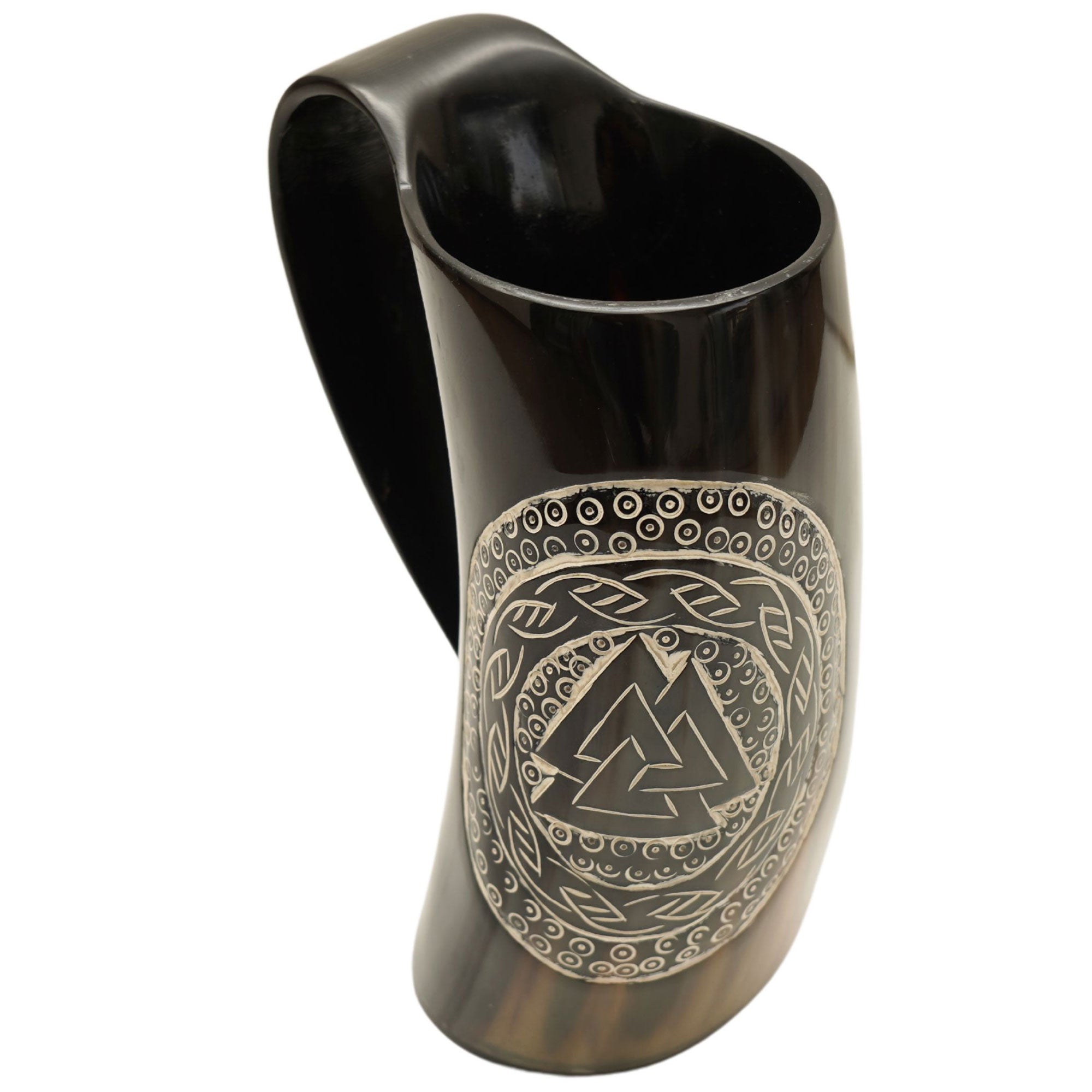 Viking Valknut Horn Mug - Drinking Odin Symbol Hand Carved - Tophatter's Guns'N'Weapons Store Collectible Weapons - Tophatter Daily Deals
