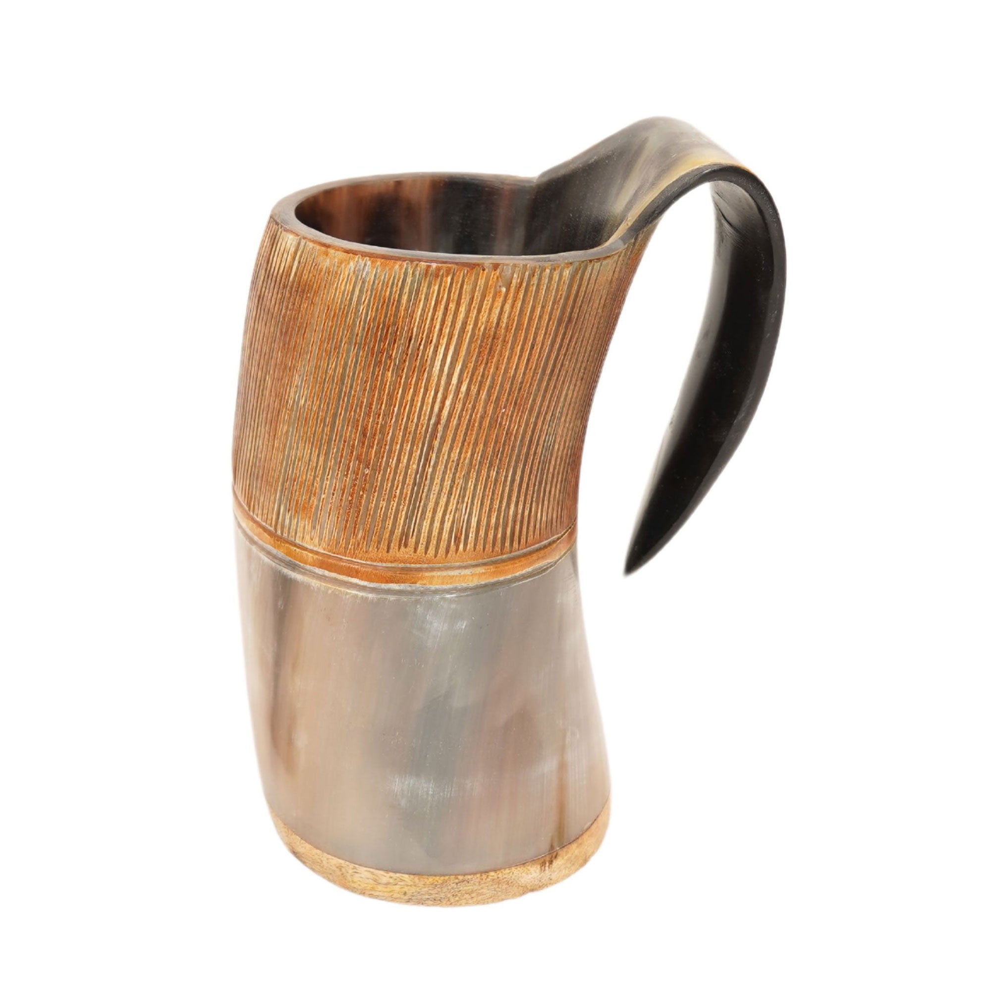 Viking Drinking Horn Royal Mug With Wooden Base Tankard Collectible Weapons - Tophatter Daily Deals