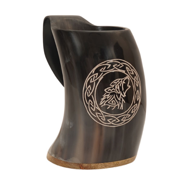 Hand Carved Fenrir Viking Warrior Drinking Horn Mug Collectible Weapons - Tophatter Daily Deals