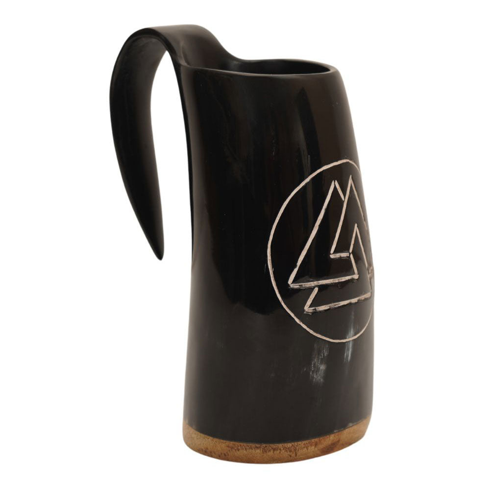 Viking Valknut Hand Carved Drinking Horn Mug Collectible Weapons - Tophatter Daily Deals