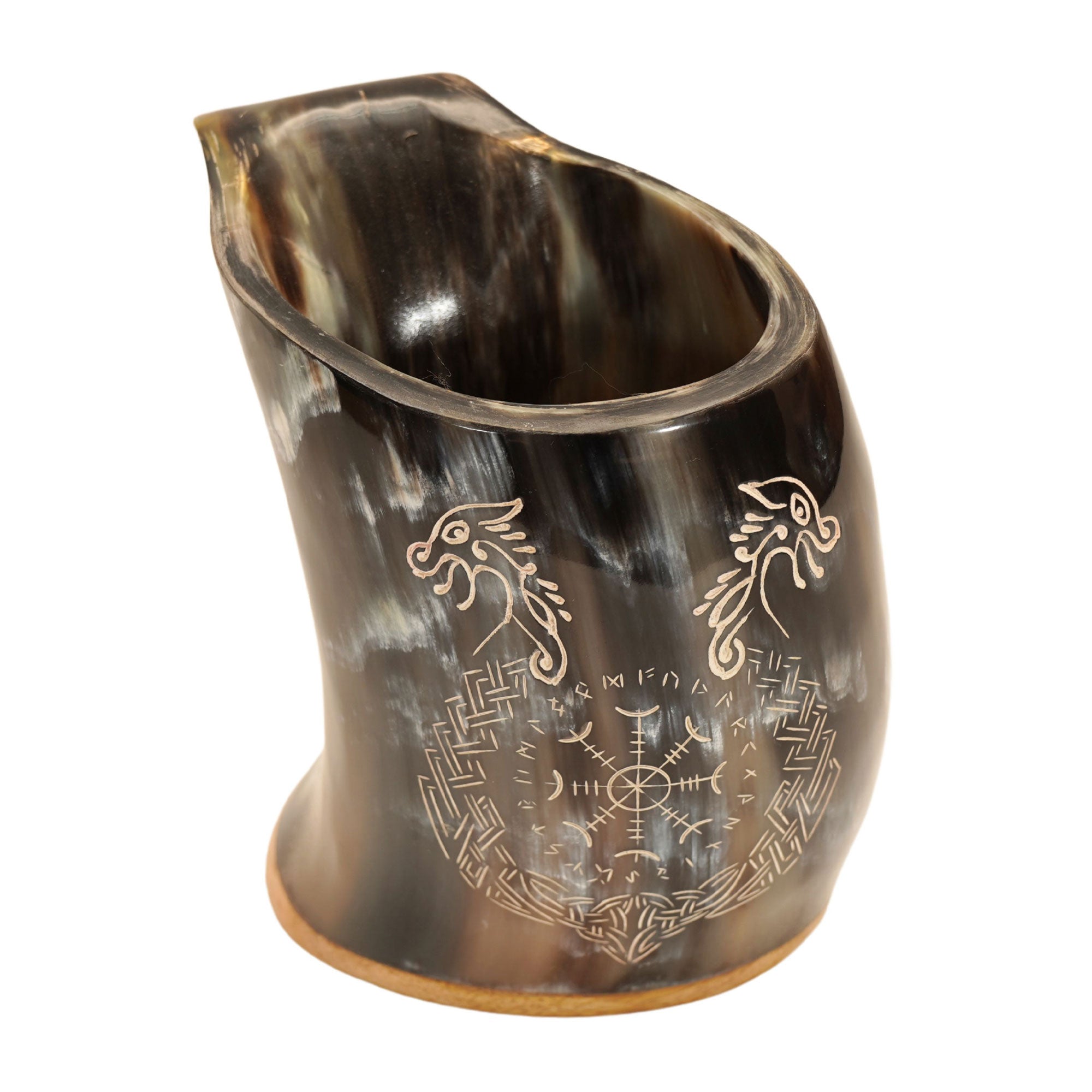 Compass Design Hand Carved Viking Drinking Horn Tankard Mug - Tophatter's Inc. Weapons Store Online Collectible Weapons - Tophatter Daily Deals