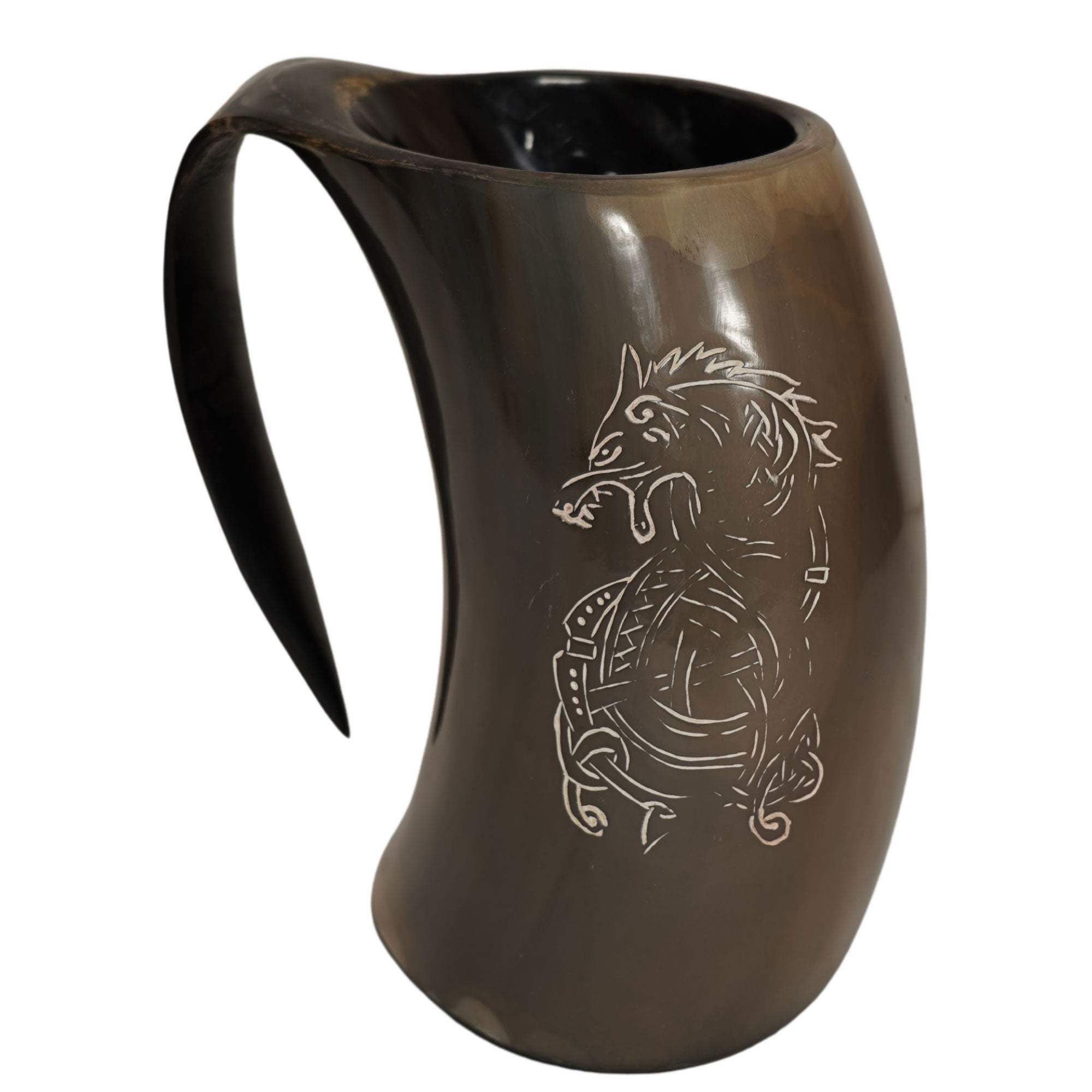 Nordic Viking Dragon Odin Hand Carved Viking Drinking Horn Mug Collectible Weapons - Tophatter Daily Deals