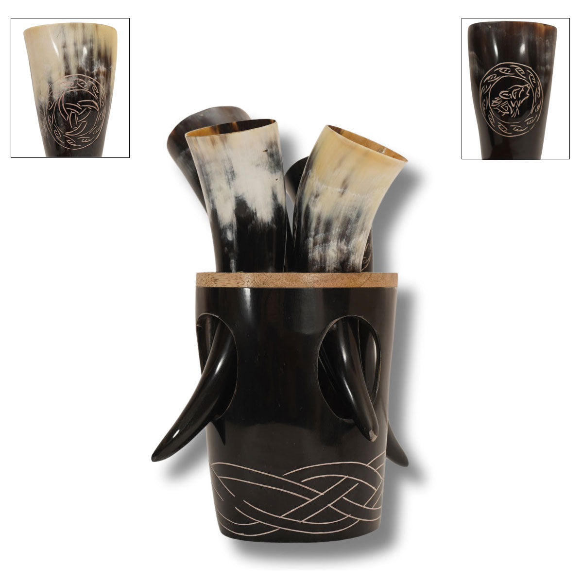 Viking Drinking Horn Cup Set Of 4 With Stand Horn Drinking Tankard - Tophatter's Guns'N'Weapons Store Collectible Weapons - Tophatter Daily Deals