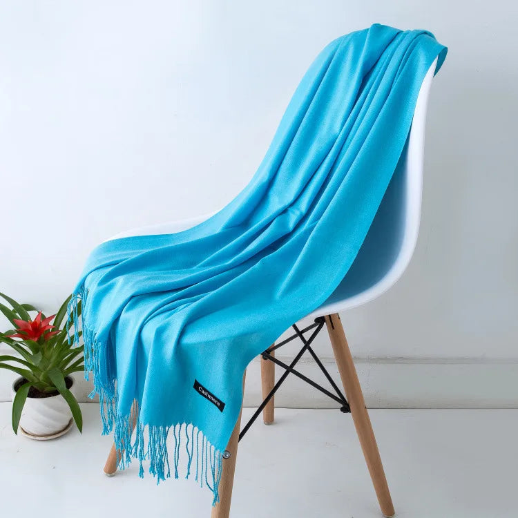 Warm Cozy Women Scarf - Long Fringe, Cashmere, Winter More blue - Tophatter Daily Deals