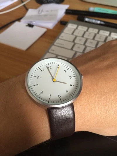 Quartz Watch With Yellow Second Hand Minimalist 40mm Brown strap - Tophatter Daily Deals