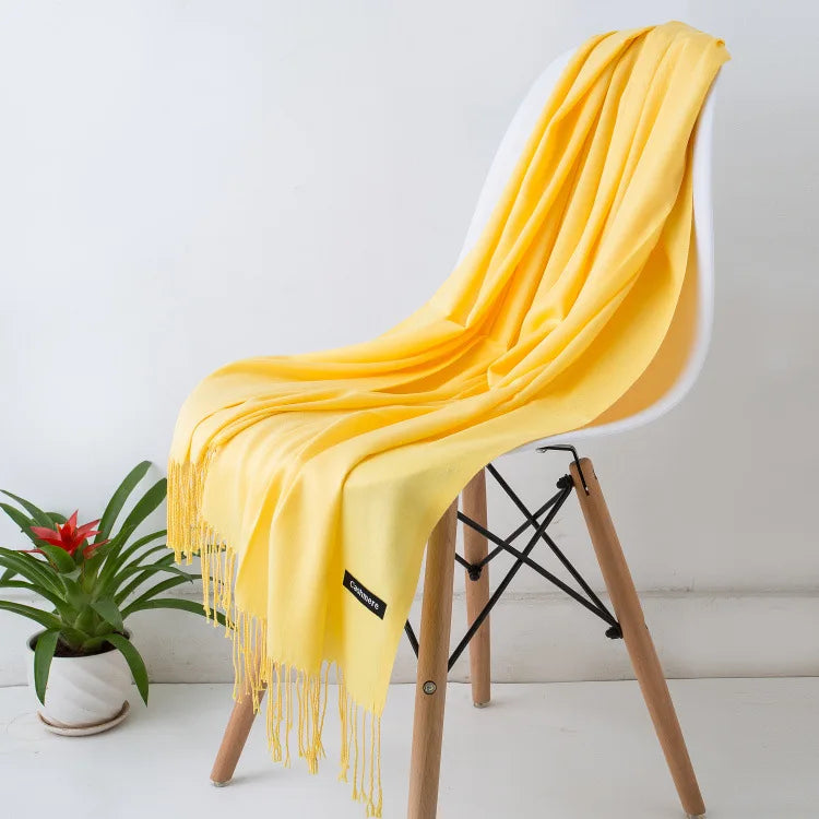 Warm Cozy Women Scarf - Long Fringe, Cashmere, Winter Yellow - Tophatter Daily Deals