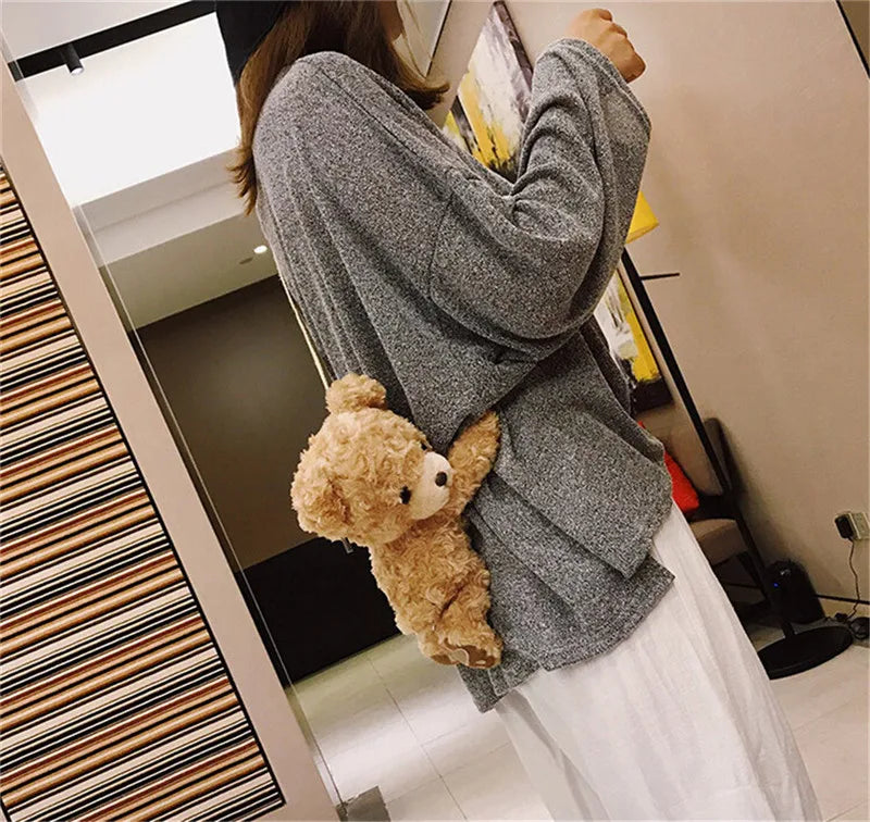 Plush Brown Teddy Bear Bag Crossbody Handbag Fur Animals - Tophatter Daily Deals