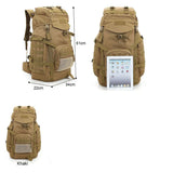 60L Tactical Camping Backpack Waterproof Khaki Backpacks - Tophatter Daily Deals