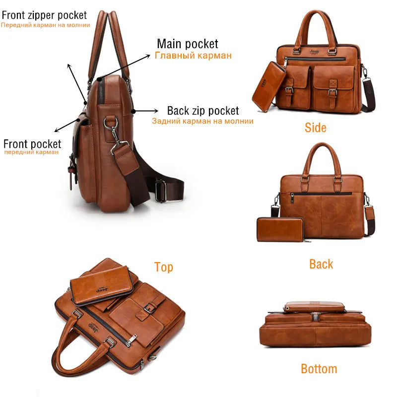 Men's Split Leather Business Briefcase Bag Set (Orange 8006-8888) Luggage & Bags > Briefcases - Tophatter Daily Deals