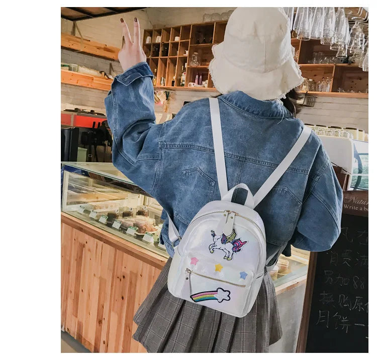 Holographic Backpack Unicorn Patches Rainbow Cloud Star Mythical - Tophatter Daily Deals