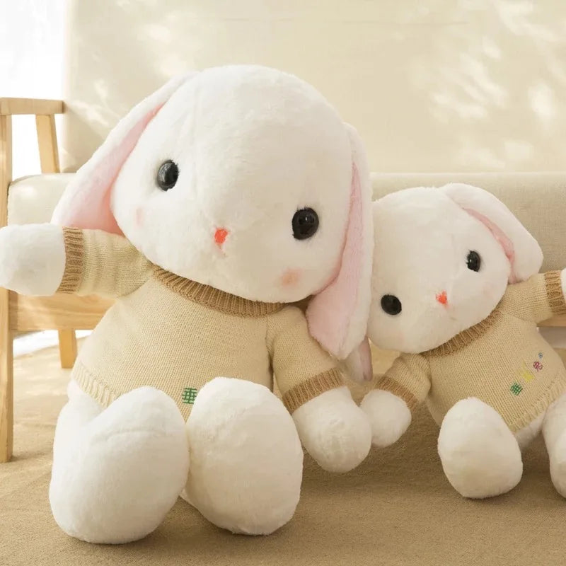 Loppy Bunny Big Hanging Ears Bunny Rabbits With Sweaters Plush White Bunny Brown Animals - Tophatter Daily Deals