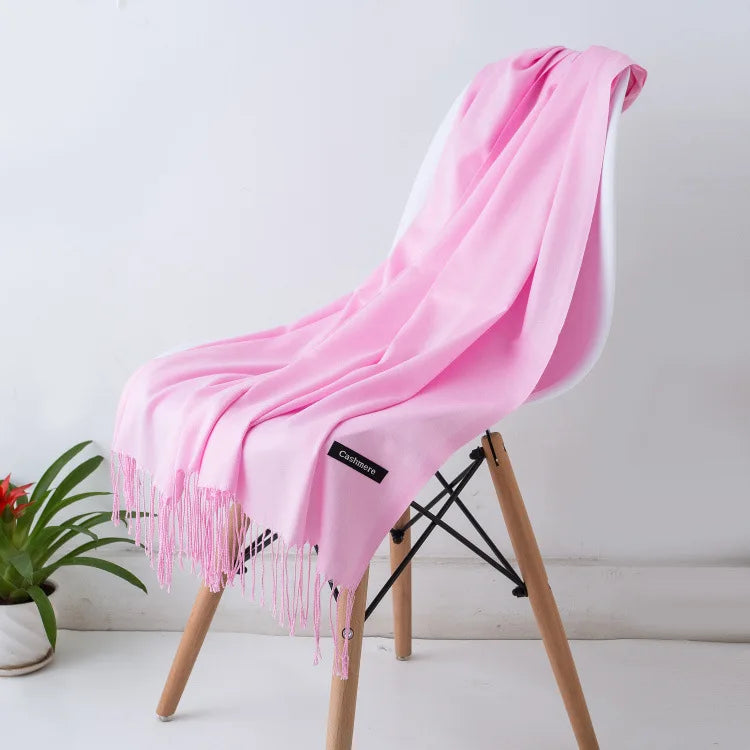 Warm Cozy Women Scarf - Long Fringe, Cashmere, Winter Pink - Tophatter Daily Deals