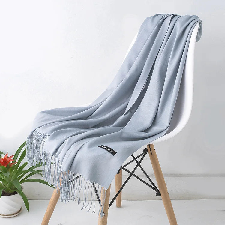 Warm Cozy Women Scarf - Long Fringe, Cashmere, Winter Light gray - Tophatter Daily Deals