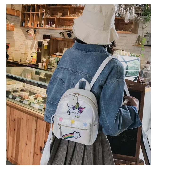 Holographic Backpack Unicorn Patches Rainbow Cloud Star Mythical - Tophatter Daily Deals