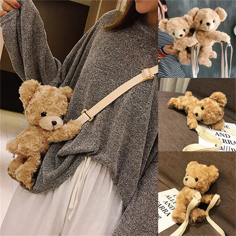 Plush Brown Teddy Bear Bag Crossbody Handbag Fur Animals - Tophatter Daily Deals
