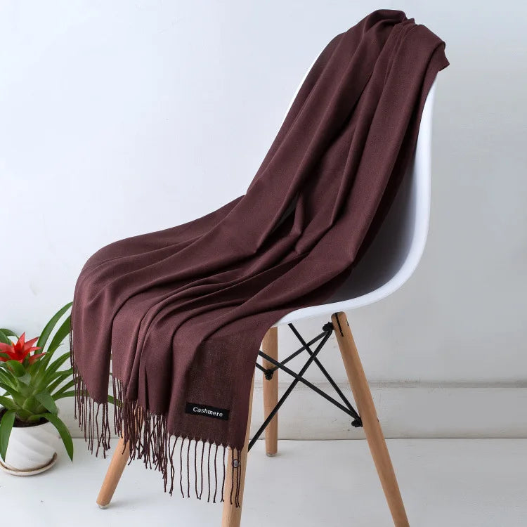 Warm Cozy Women Scarf - Long Fringe, Cashmere, Winter Coffee - Tophatter Daily Deals
