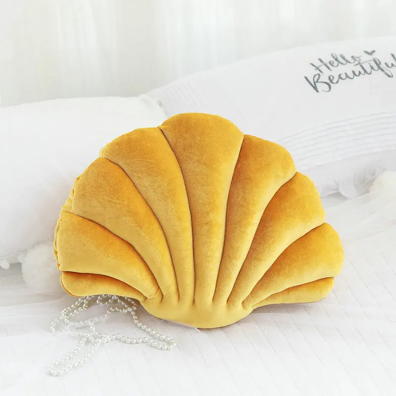 Velvet Shell Mermaid Cushion Plush Pillow Seashell Yellow Seashells - Tophatter Daily Deals