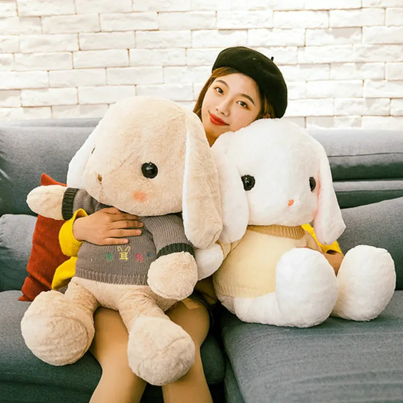 Loppy Bunny Big Hanging Ears Bunny Rabbits With Sweaters Plush Animals - Tophatter Daily Deals
