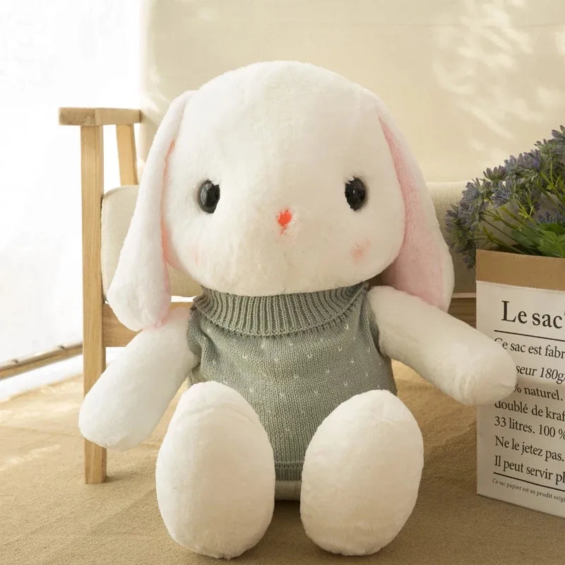 Loppy Bunny Big Hanging Ears Bunny Rabbits With Sweaters Plush White Bunny Grey Animals - Tophatter Daily Deals
