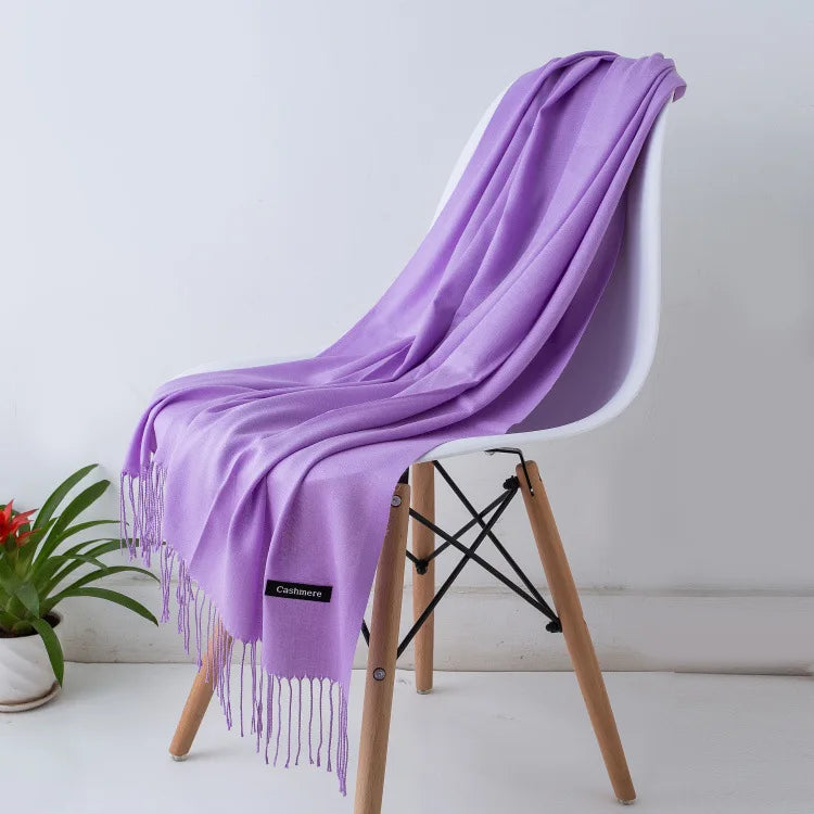 Warm Cozy Women Scarf - Long Fringe, Cashmere, Winter Violet - Tophatter Daily Deals