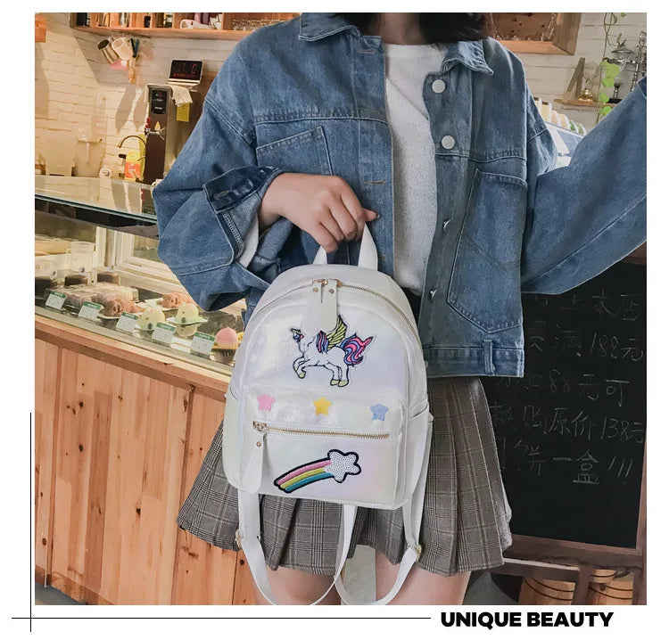 Holographic Backpack Unicorn Patches Rainbow Cloud Star Mythical - Tophatter Daily Deals