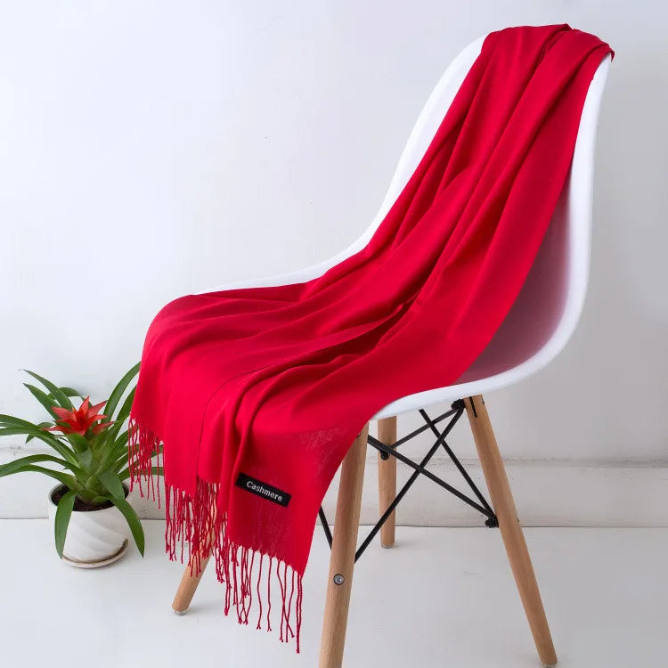Warm Cozy Women Scarf - Long Fringe, Cashmere, Winter Red - Tophatter Daily Deals