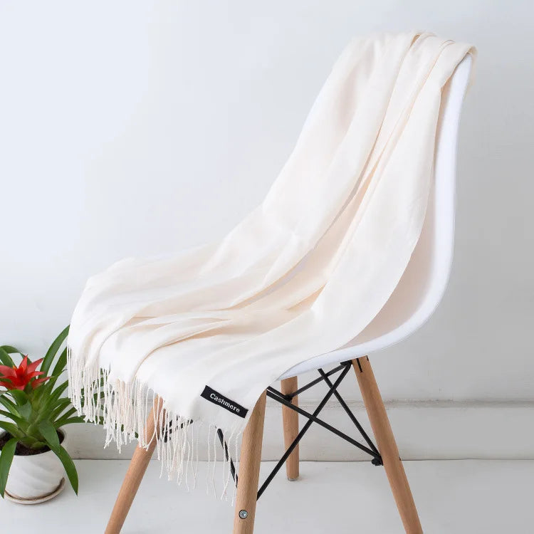 Warm Cozy Women Scarf - Long Fringe, Cashmere, Winter White - Tophatter Daily Deals