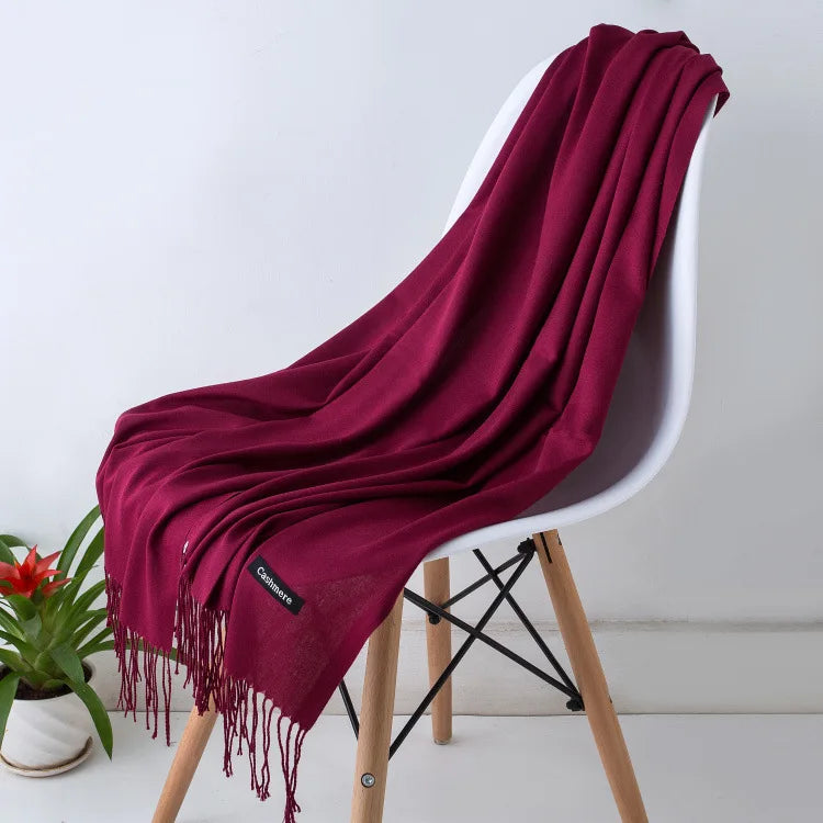 Warm Cozy Women Scarf - Long Fringe, Cashmere, Winter Burgundy - Tophatter Daily Deals