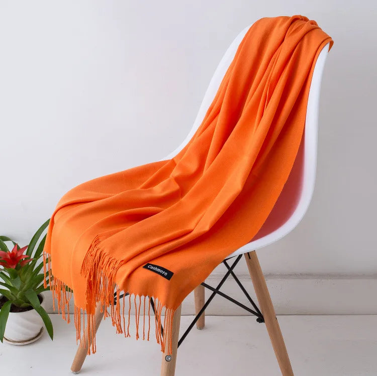 Warm Cozy Women Scarf - Long Fringe, Cashmere, Winter Orange - Tophatter Daily Deals