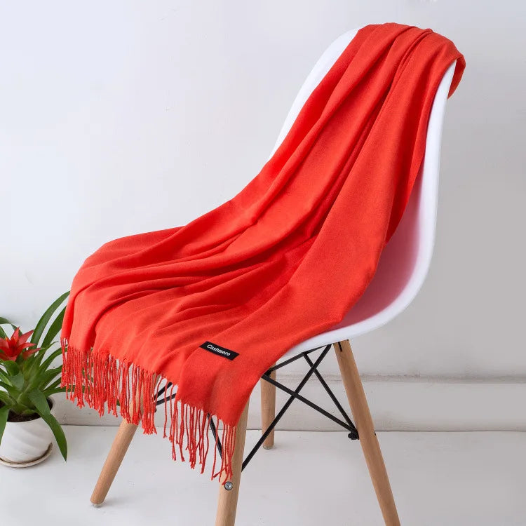 Warm Cozy Women Scarf - Long Fringe, Cashmere, Winter mandarin - Tophatter Daily Deals