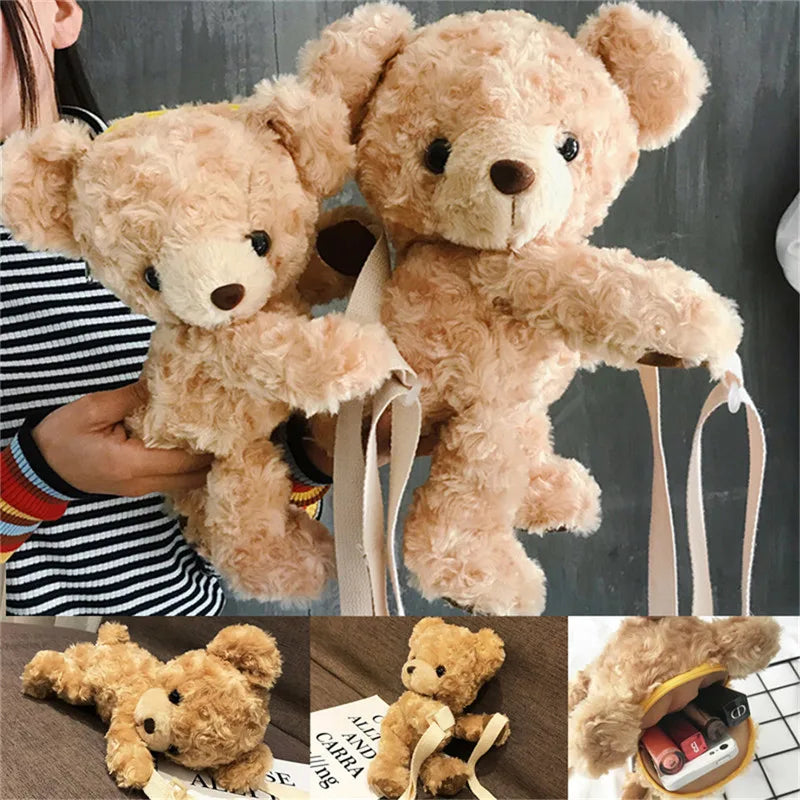 Plush Brown Teddy Bear Bag Crossbody Handbag Fur Animals - Tophatter Daily Deals