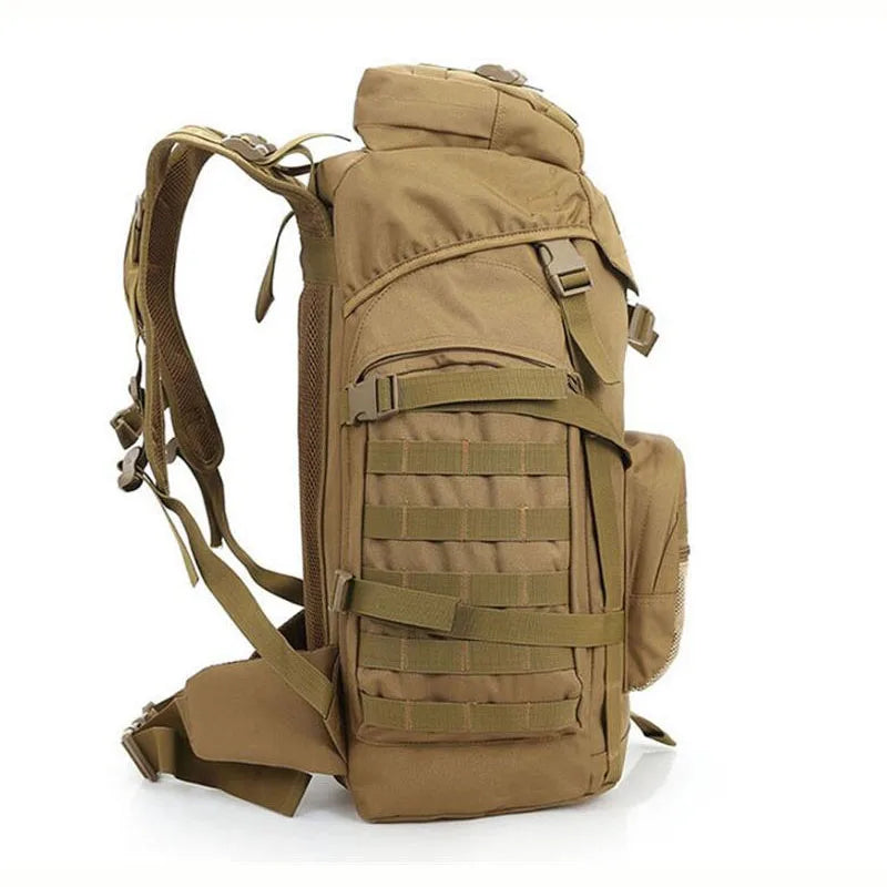 60L Tactical Camping Backpack Waterproof Khaki Backpacks - Tophatter Daily Deals