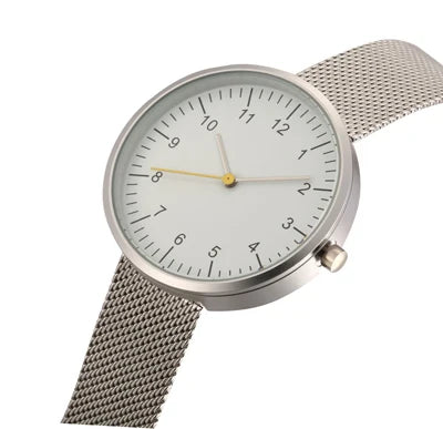 Quartz Watch With Yellow Second Hand Minimalist 40mm Mesh strap - Tophatter Daily Deals